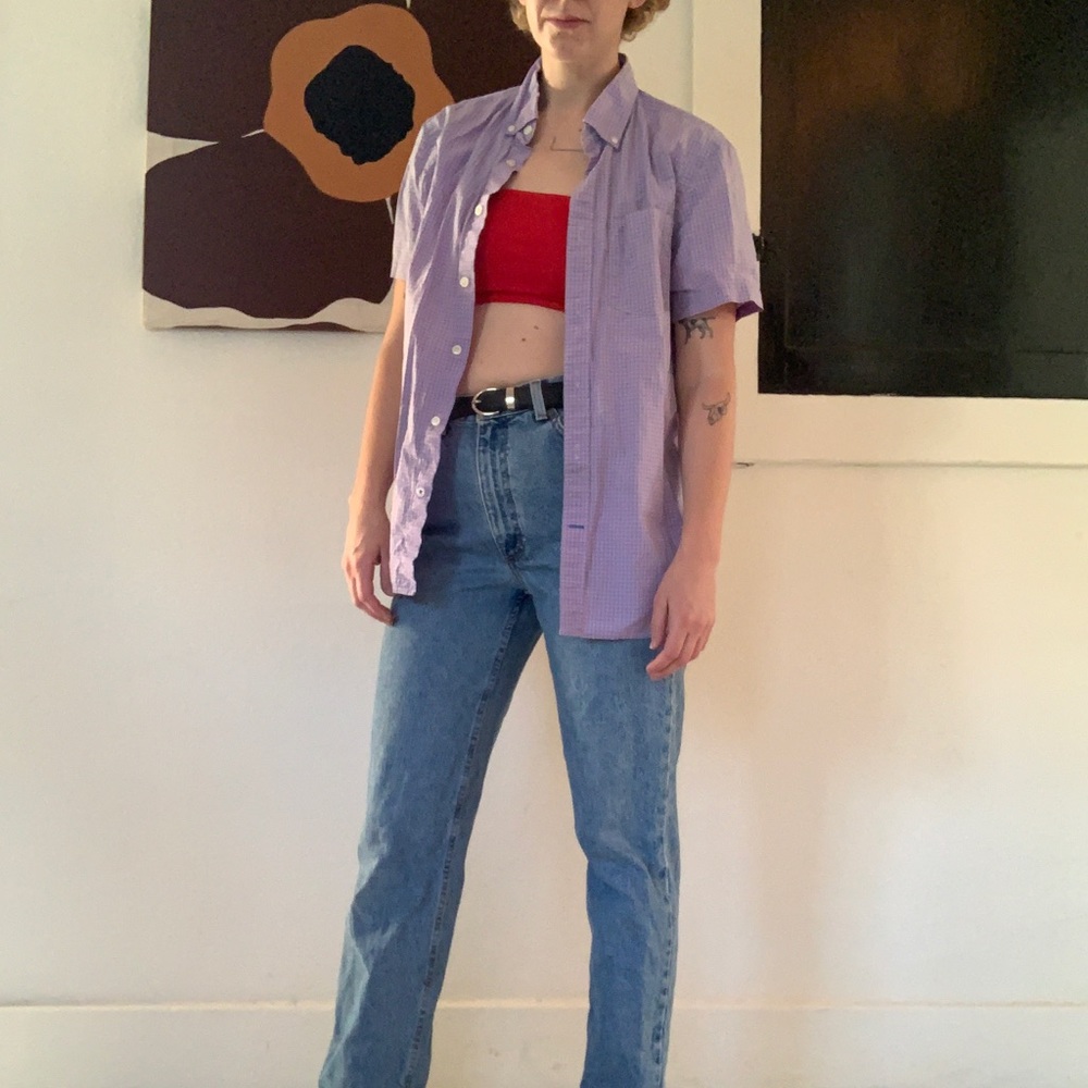 Gap pink/blue gingham short sleeve button down